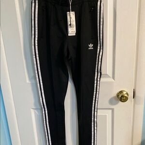 Adidas Black and White Stretchpants with Iconic Stripes